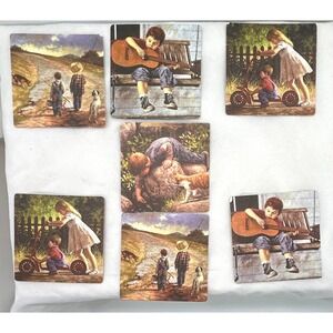 Jim Daly Americana Art Coasters Set of 7 Vintage Nostalgic Childhood Scenes